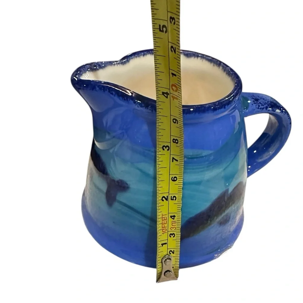 Handmade Blue Whale Pottery‎ Creamer Pitchers & Bowl Set Signed